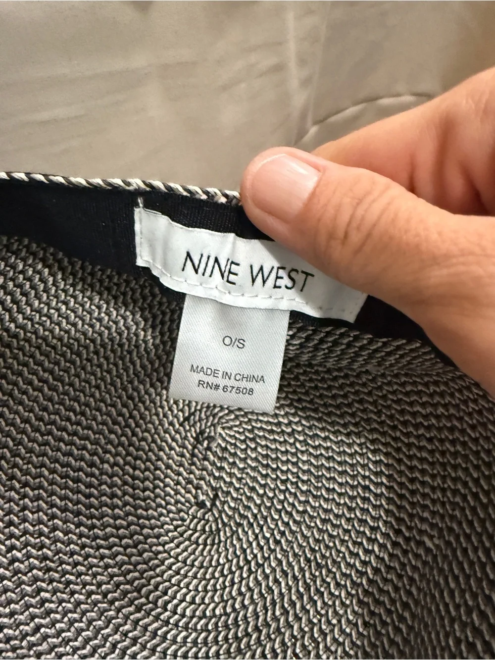 Nine West Black and White Woven Visor with Bow Trim